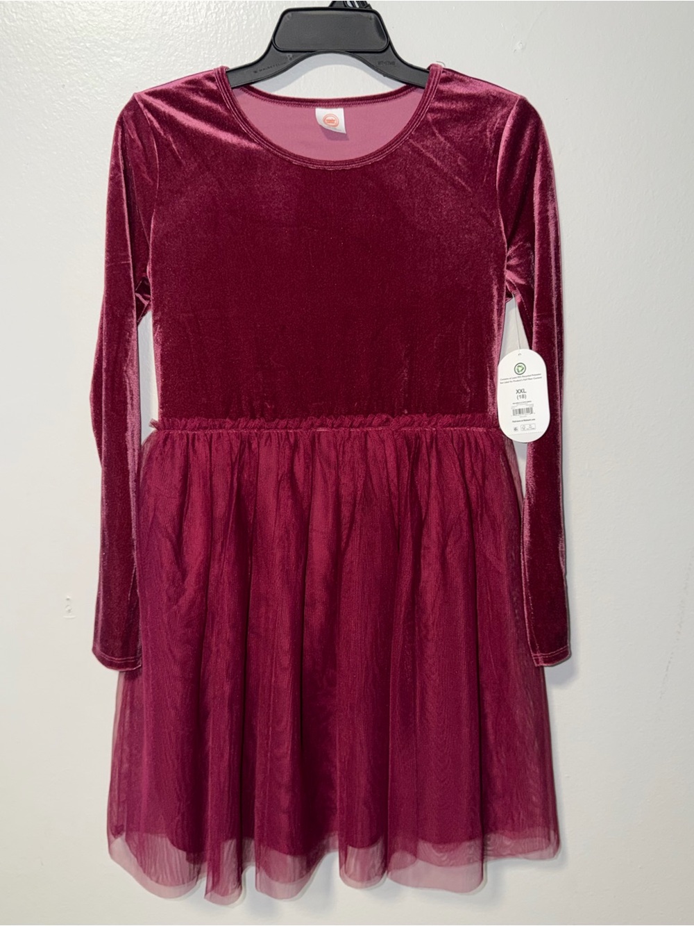 Kids Velvet & Tulle Party Dress - Burgundy